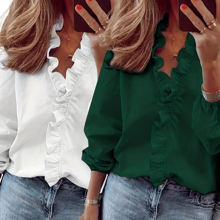 Lorelei Timeless V-Neck Blouse with Ruffles | Elegant Casual Top