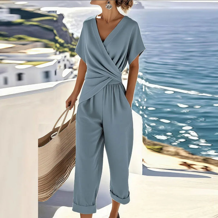 Colleen™ Elegant Two-Piece Set | Wrap-Front Top and Cropped Trousers