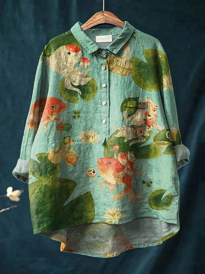 Claudia Fish Art Shirt | Artistic Long Sleeve Shirt
